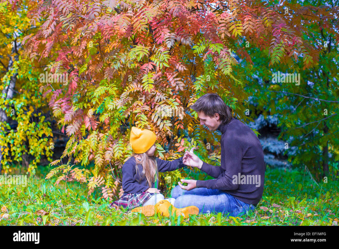 Father with cute daughter in autumn park outdoors Stock Photo - Alamy