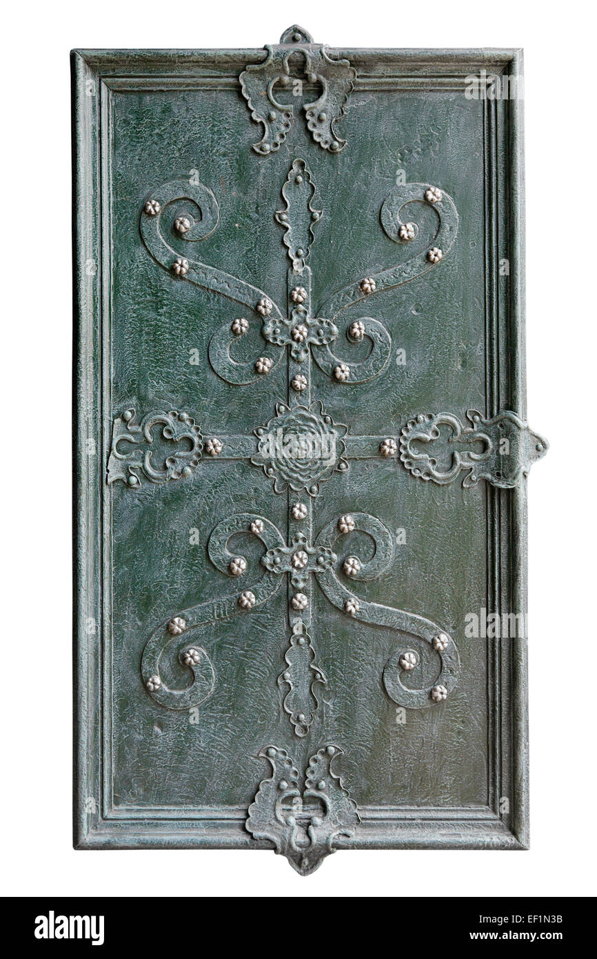 part of decorated door with wrought iron Stock Photo