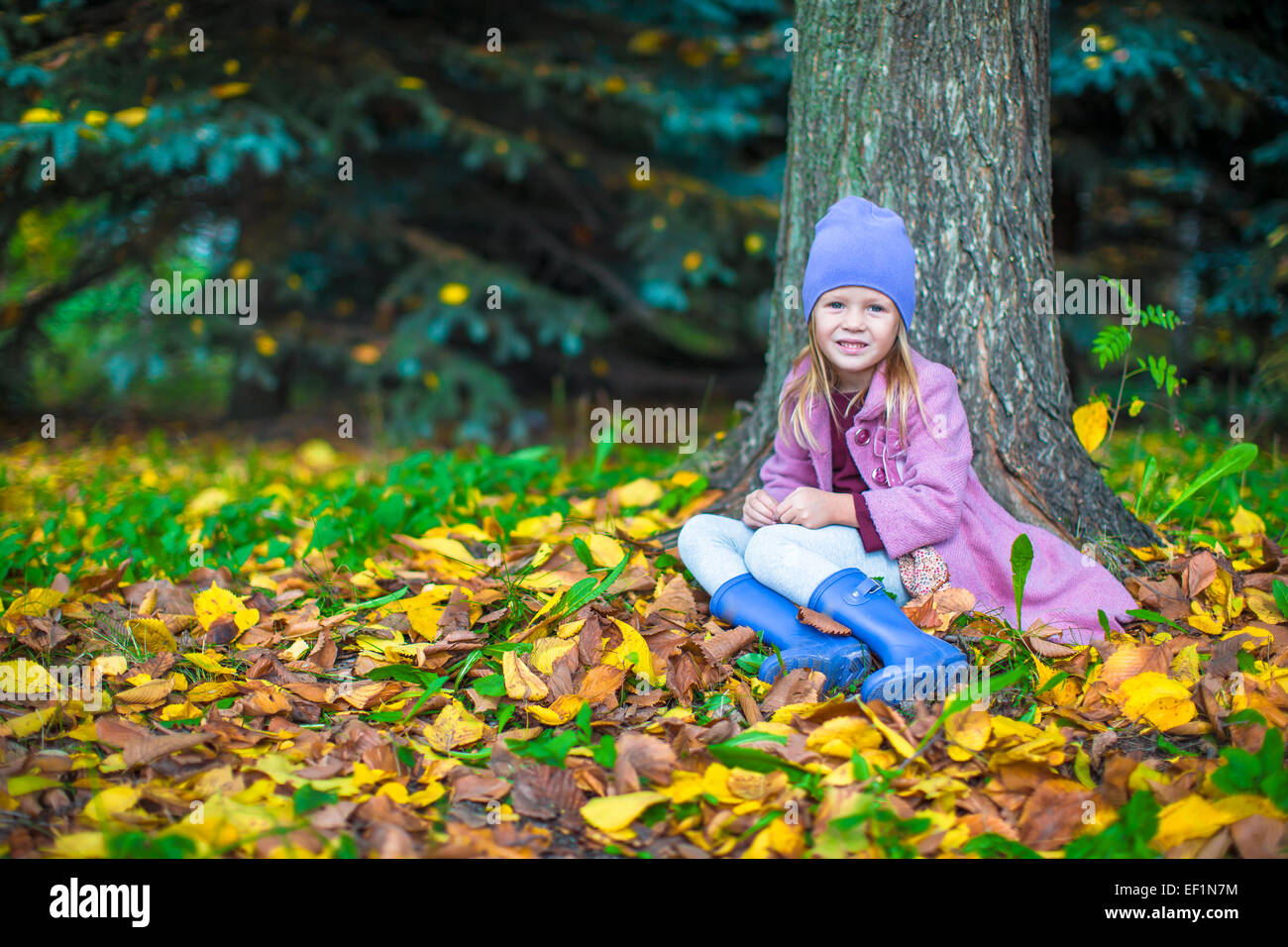 Little adorable girl in autumn park on sunny fall day Stock Photo - Alamy