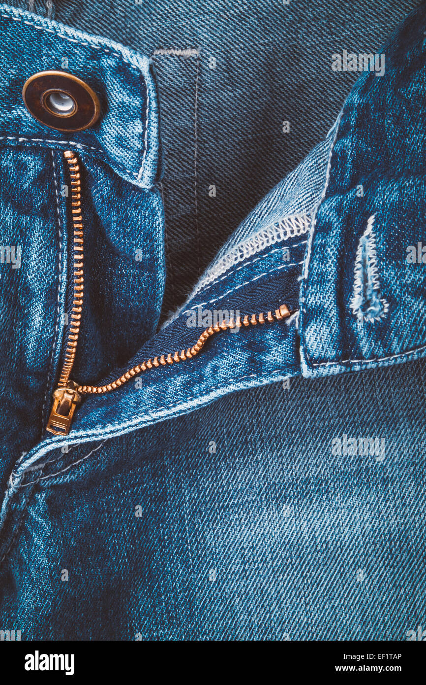 blue jeans, close up of zipper Stock Photo