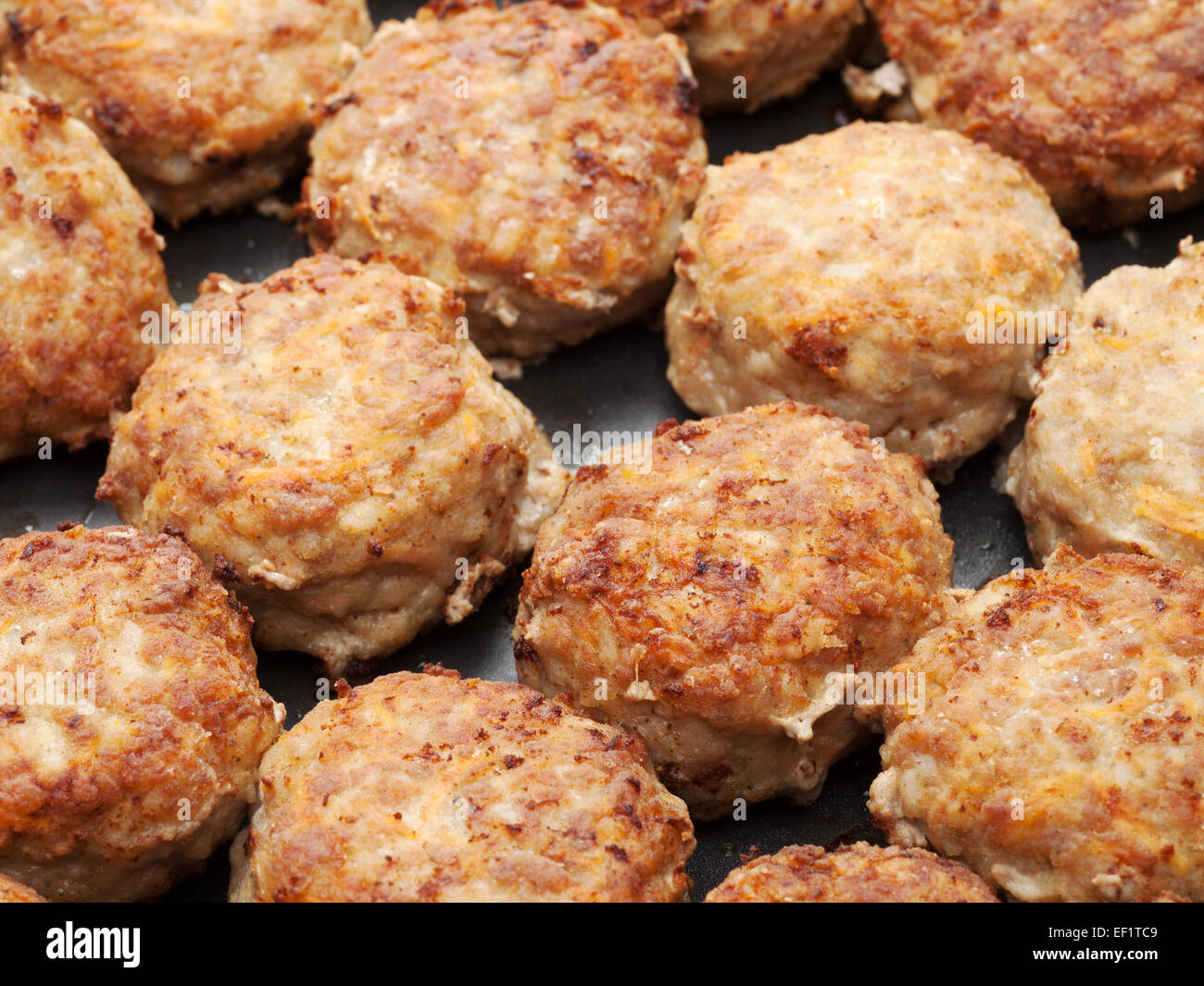 meatball from minced meat in frying pan Stock Photo