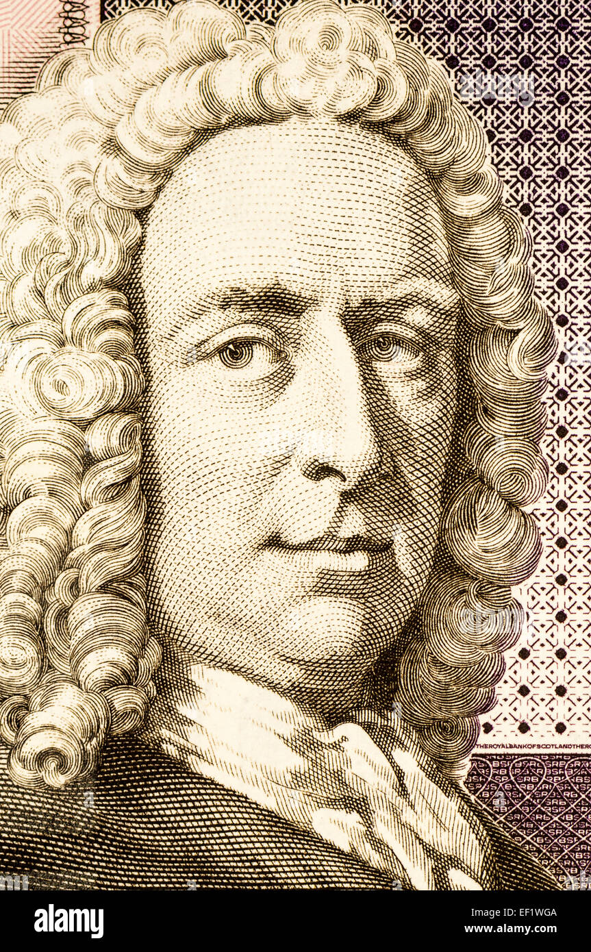 Macro, close up photograph of the Lord Ilay, first Earl of Ilay, on Scottish £20 note Stock Photo