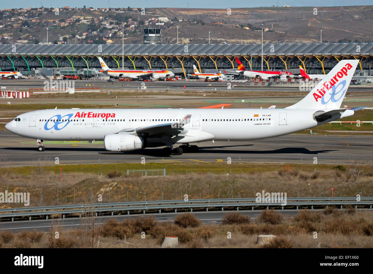 Air Europa Airbus A330-300 taxis to runway 33L at Madrid airport. Stock Photo