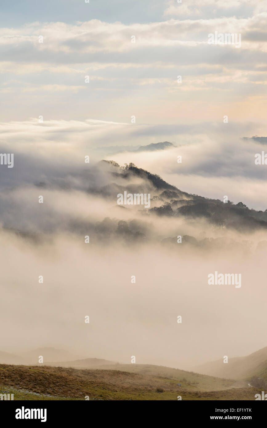 Mist & low cloud over Doon of Castramont and the Fleet Valley, Gatehouse of Fleet, Dumfries & Galloway, Scotland Stock Photo