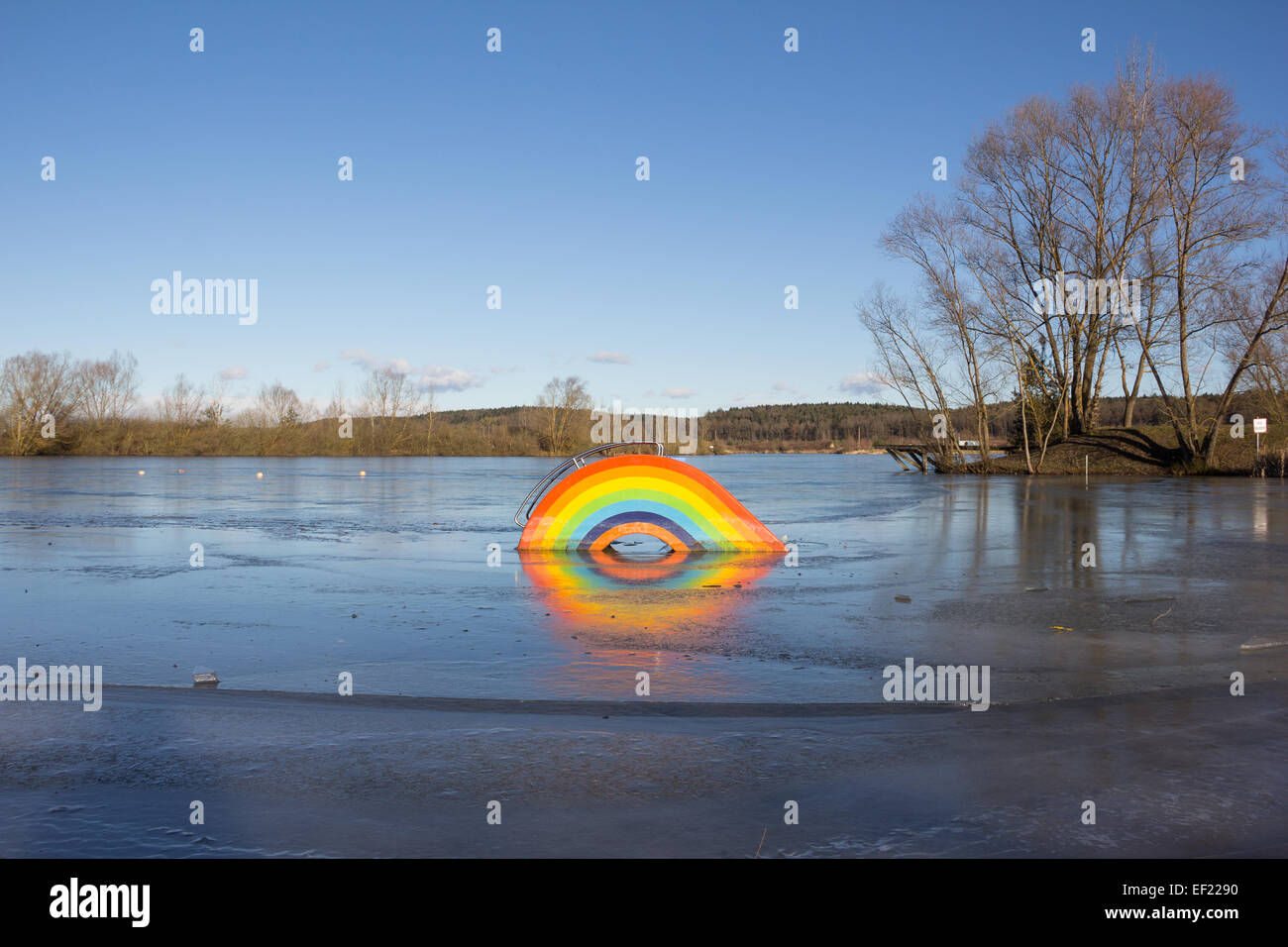 Frozen Rainbow At Lake Kings Village Stock Photo