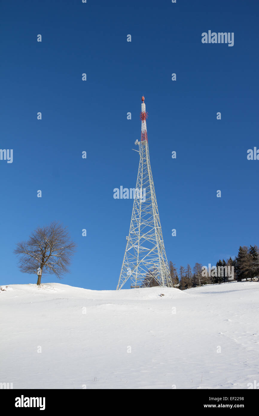 Winter Landscape Broadcasting Tower Mitterberg Stock Photo