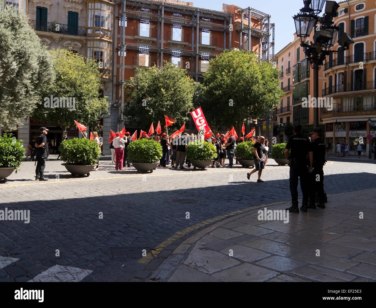 People protesting in Palma Spain. Stock Photo