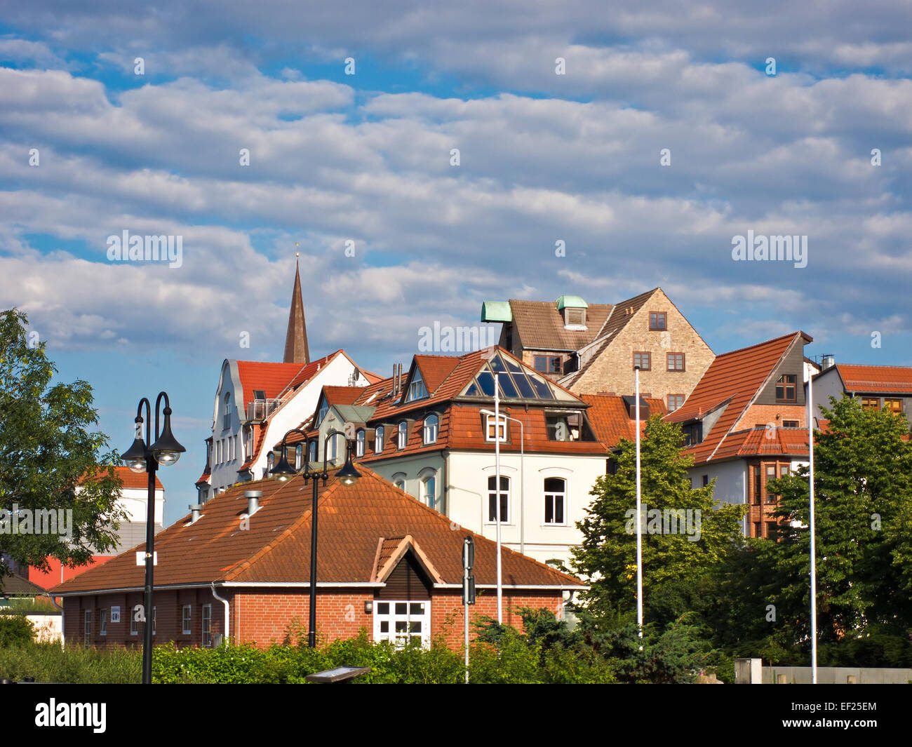 View to historic buildings in Rostock. Stock Photo