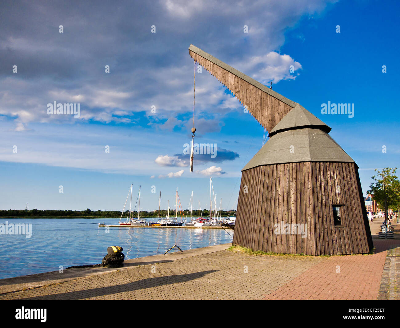 Historical crane in the city port of Rostock (Germany). Stock Photo