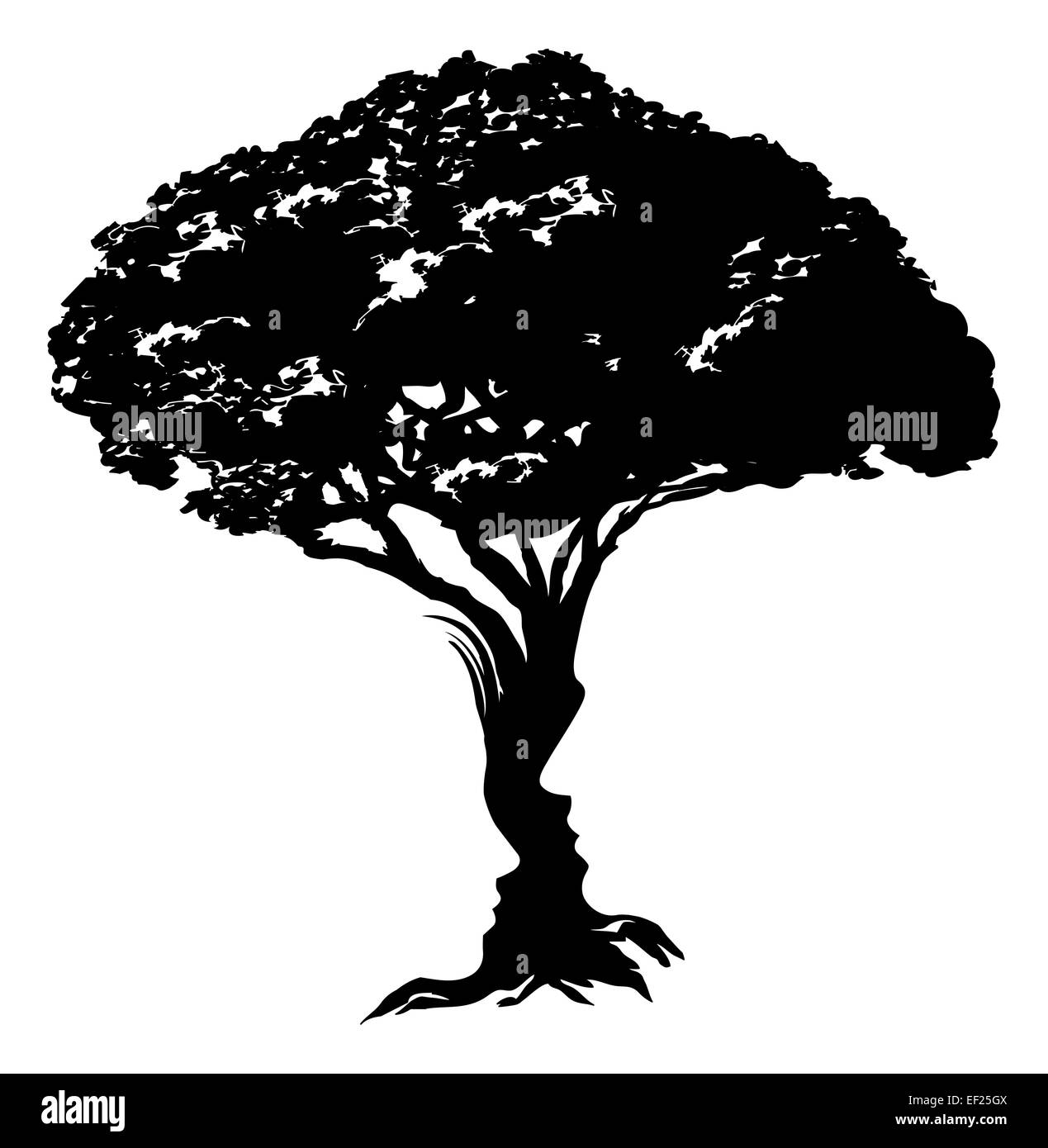 An illustration of an abstract tree optical illusion formed from a man and womans face concept design Stock Photo