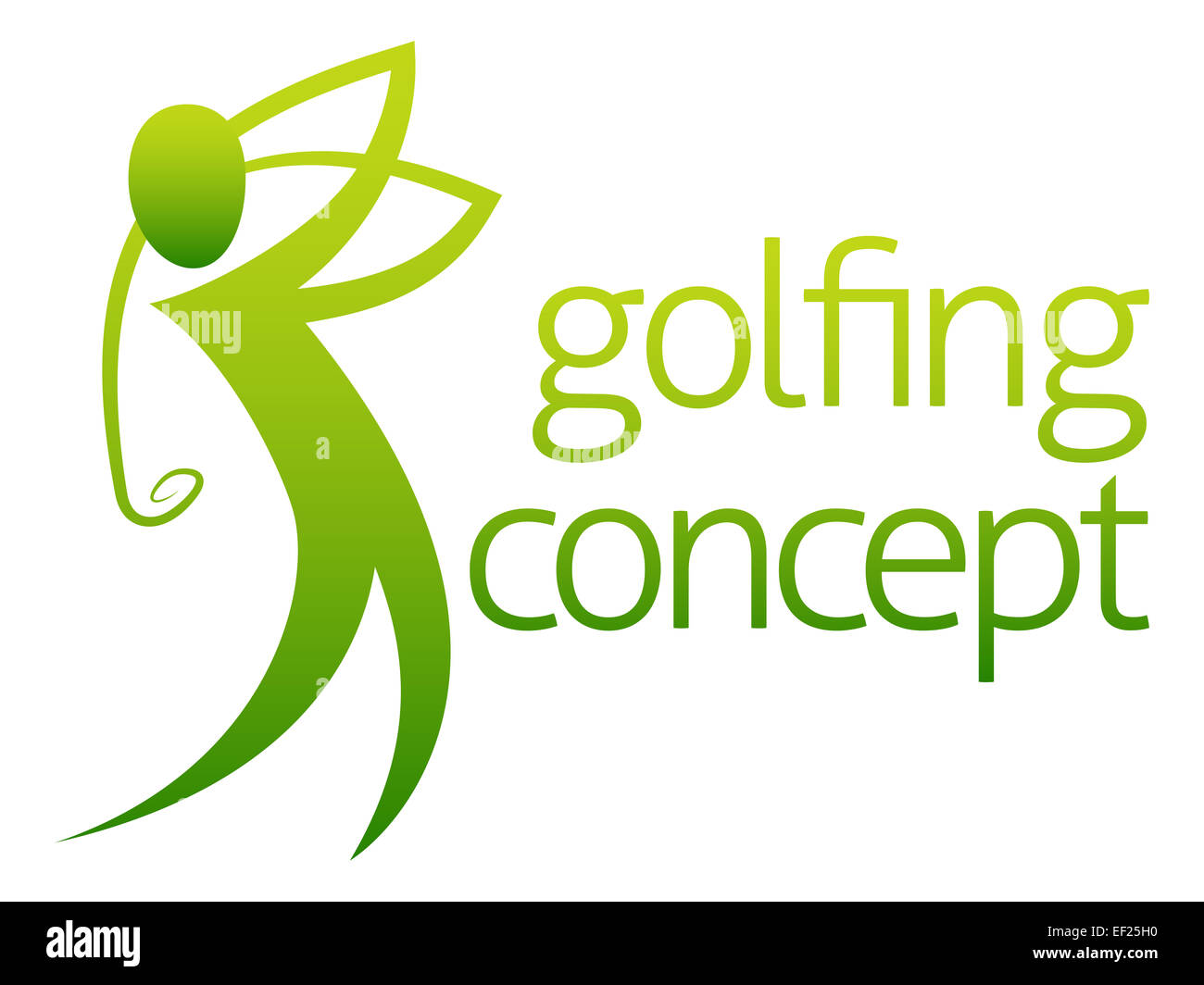 A conceptual illustration of a golfer golfing swinging his club Stock Photo