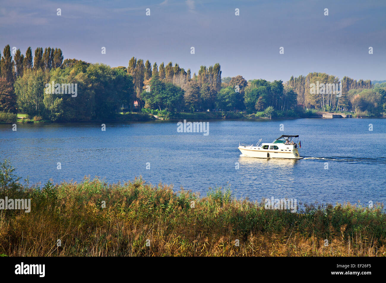 A boat on the river Havel in Germany. Stock Photo
