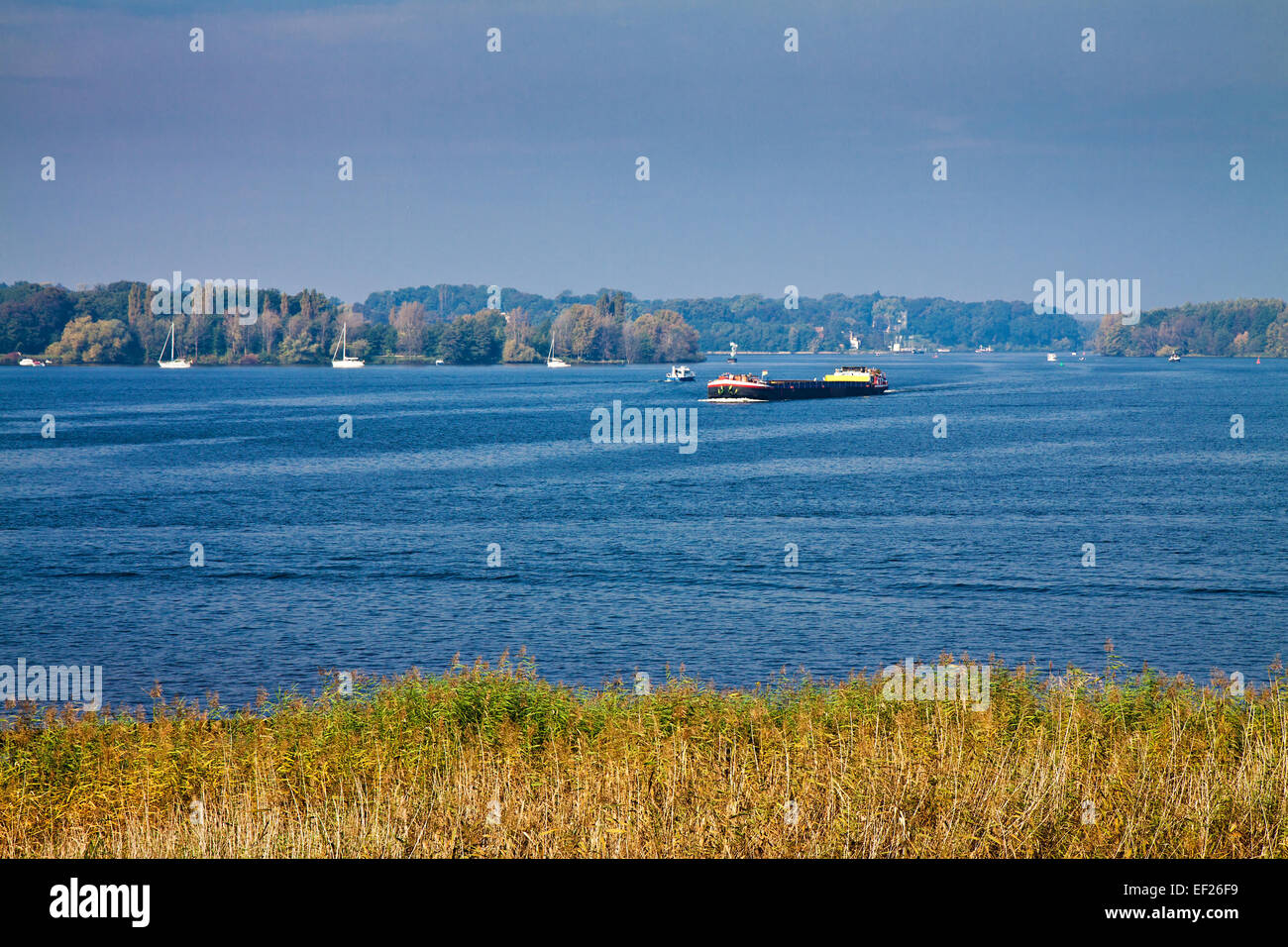 A ship on the river Havel in Germany. Stock Photo