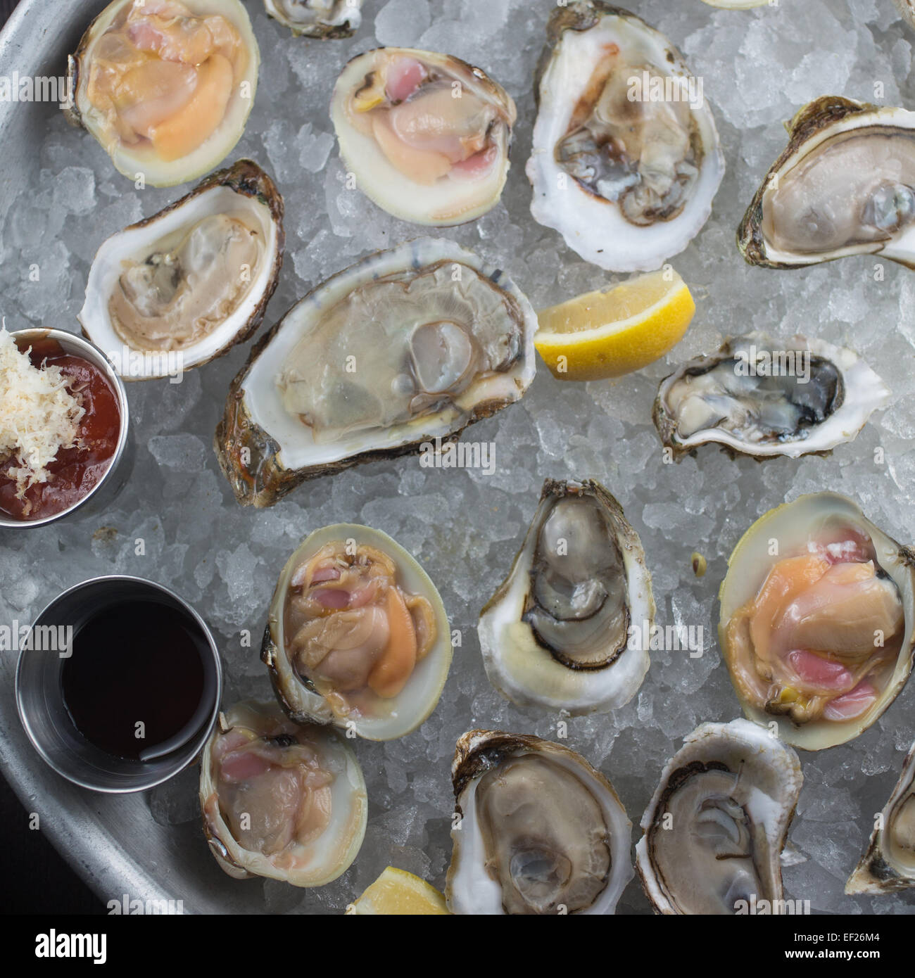 A selection of East and West coast oysters with little and top neck