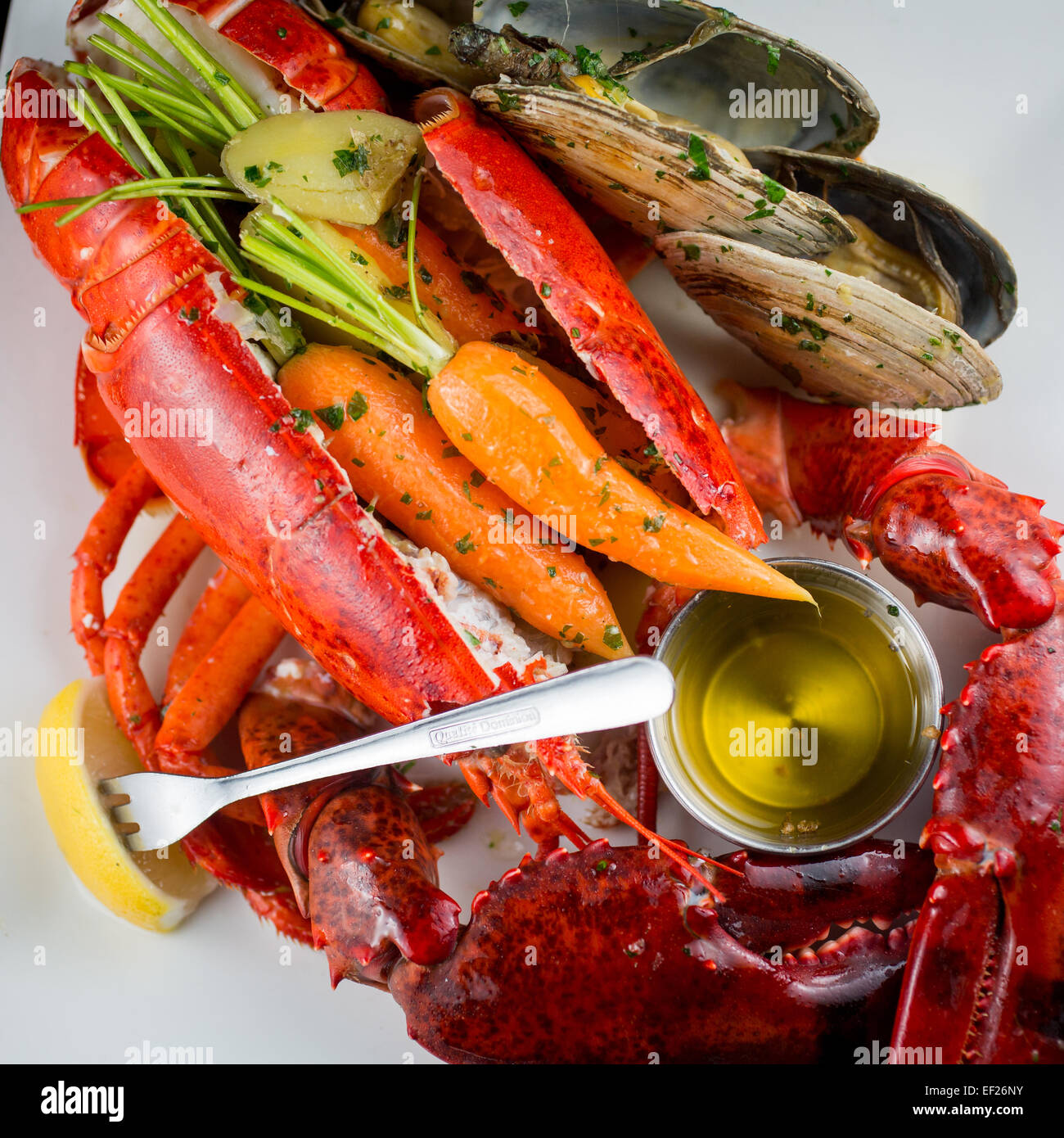 Lobster Boil.1 1/2 lb lobster, steamer clams, fingerlings & carrots at