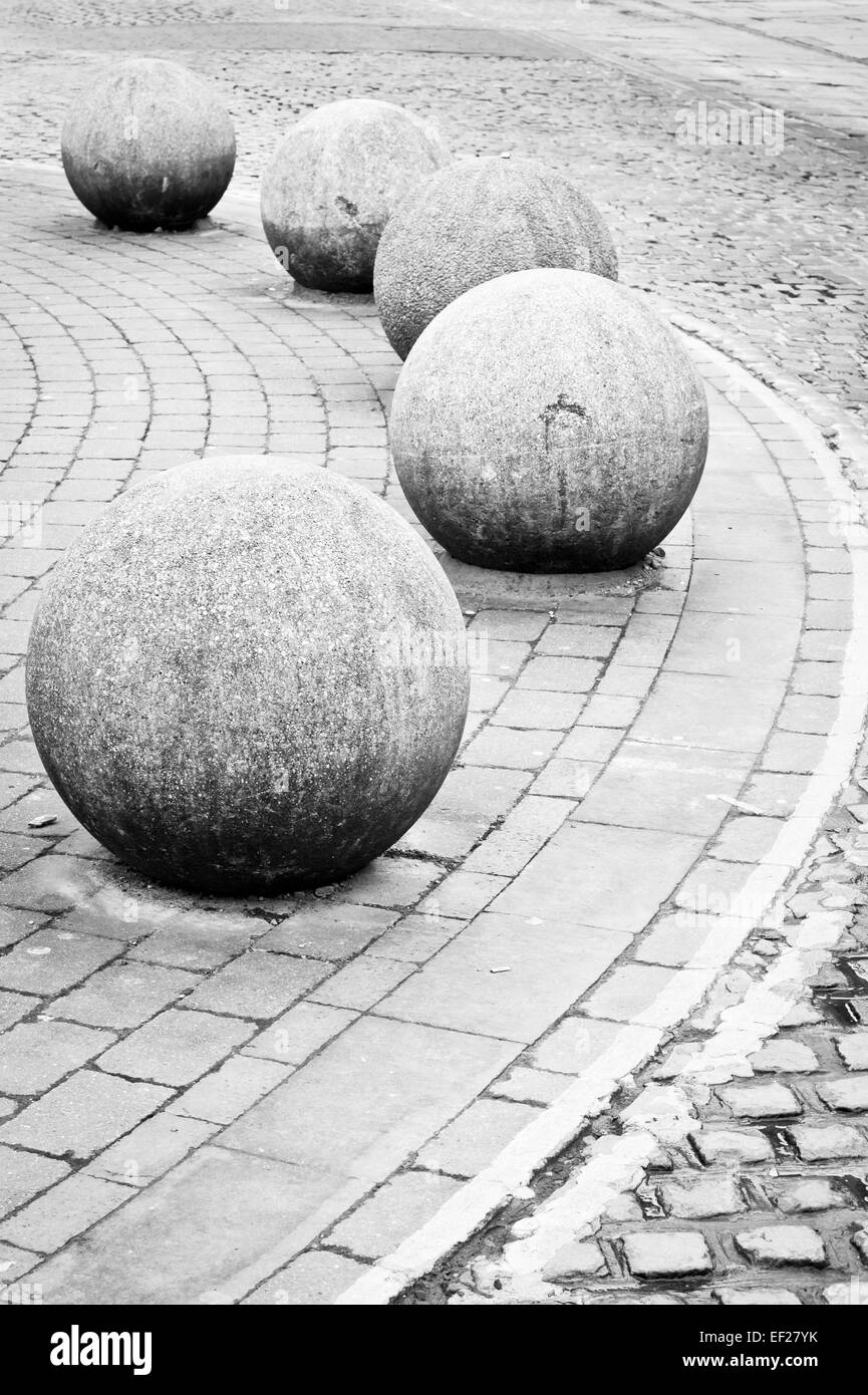 Decorative stone balls in a city street Stock Photo