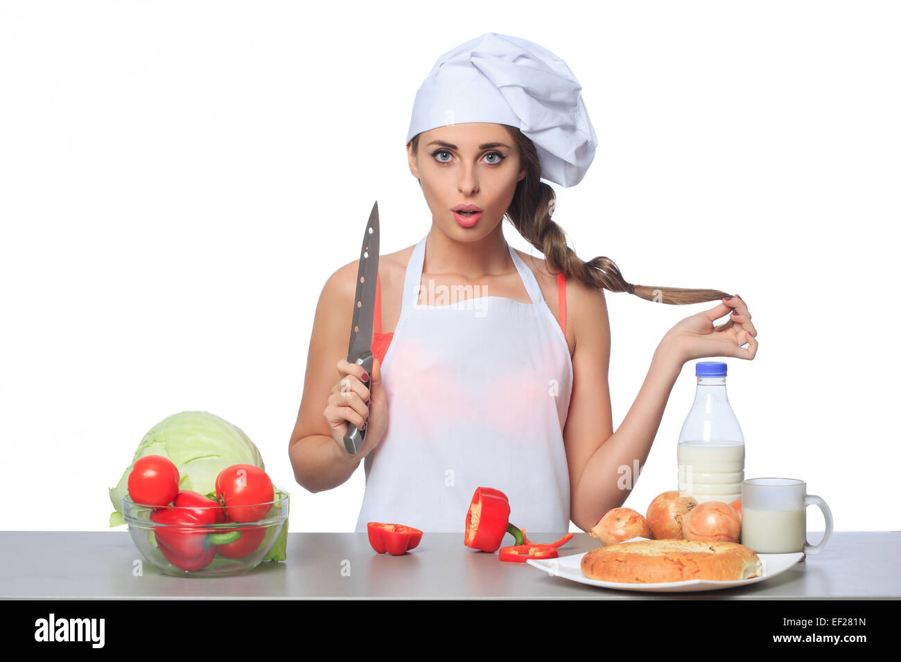 Scary woman holding kitchen knife hi-res stock photography and images ...