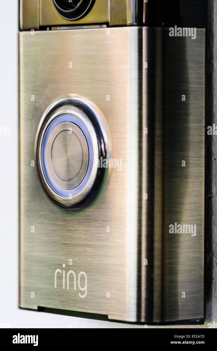 Ring internet video doorbell from ring.com which records video of movement and alerts users via their smartphone Stock Photo