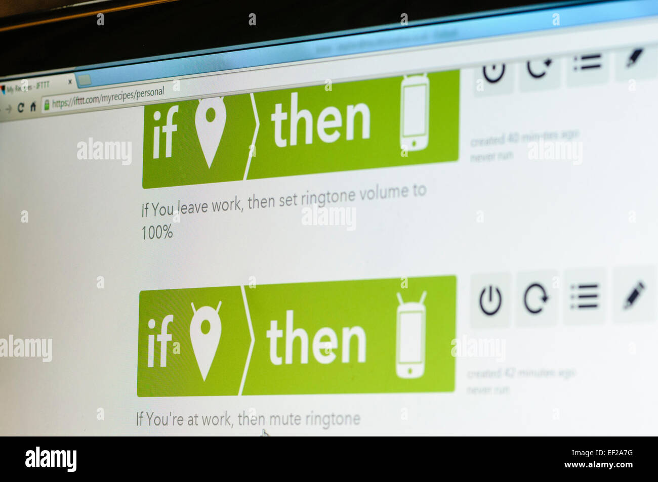 Screenshot from IFTTT (If Then Then That) at http://ift.tt, a website which helps automate activities and tasks between mobile p Stock Photo