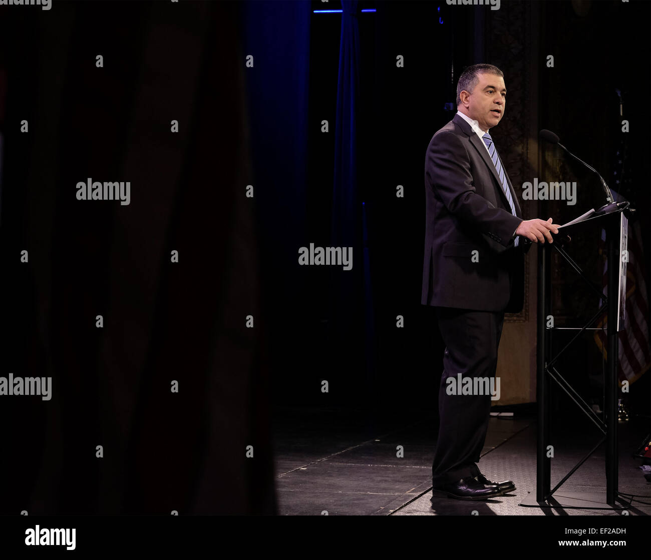 Jan. 24, 2015 - Des Moines, IOWA, USA - Citizens United Pres. DAVID BOSSIE speaking during the Iowa Freedom Summit, Saturday, Jan. 24, 2015, at the Hoyt Sherman Place in Des Moines, Iowa. (Credit Image: © Jerry Mennenga/ZUMA Wire) Stock Photo
