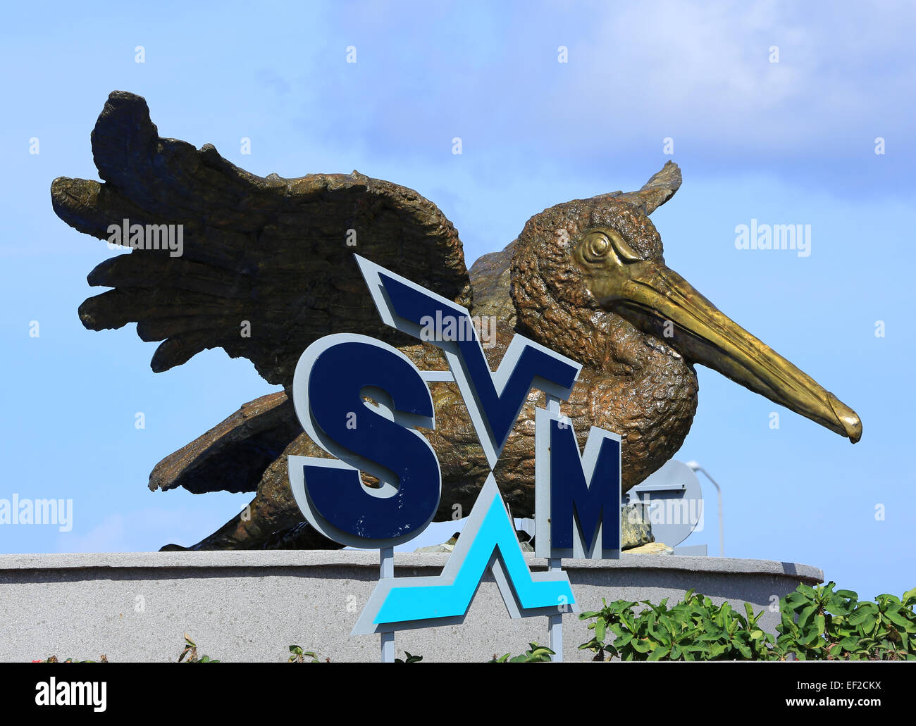 Pelican statue at a roundabout  near the Princess Juliana International Airport on the Caribbean Island of Sint Maarten Stock Photo