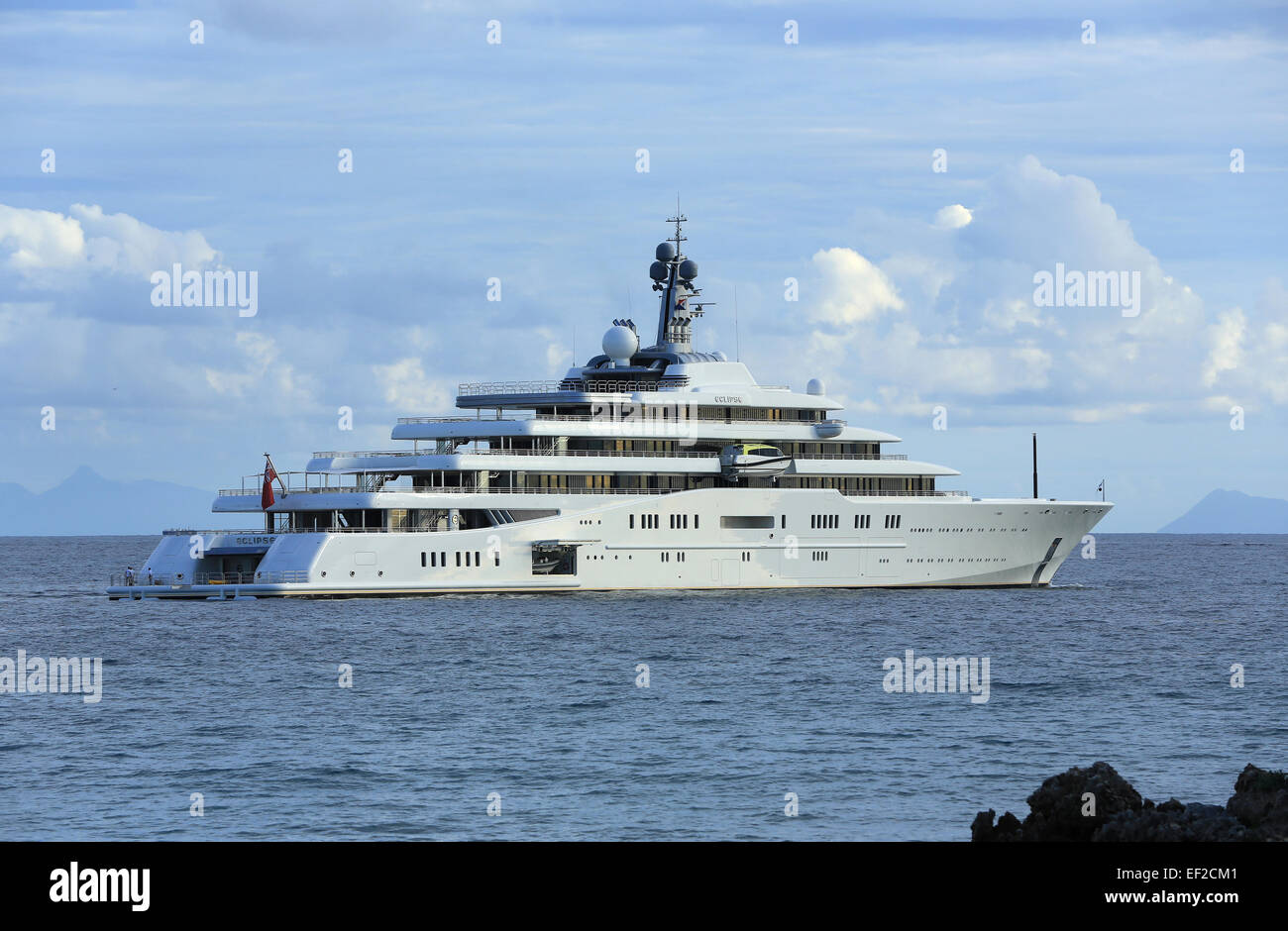 Roman Abramovich's super yacht 'Eclipse' at anchor in Simpson Bay, St. Maarten Stock Photo
