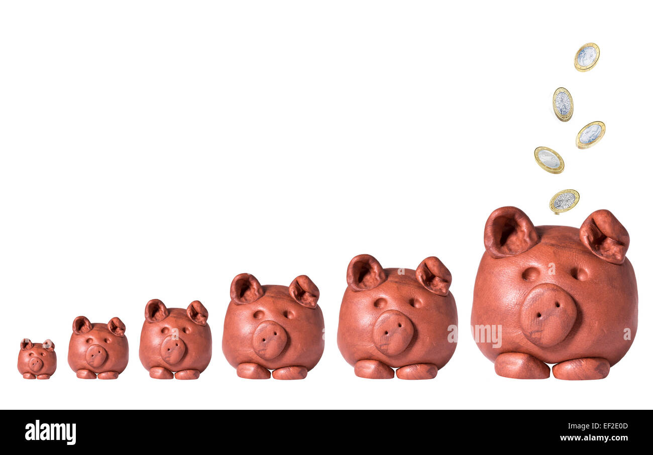 Piggy Bank with Falling Coins isolated on white background Stock Photo ...