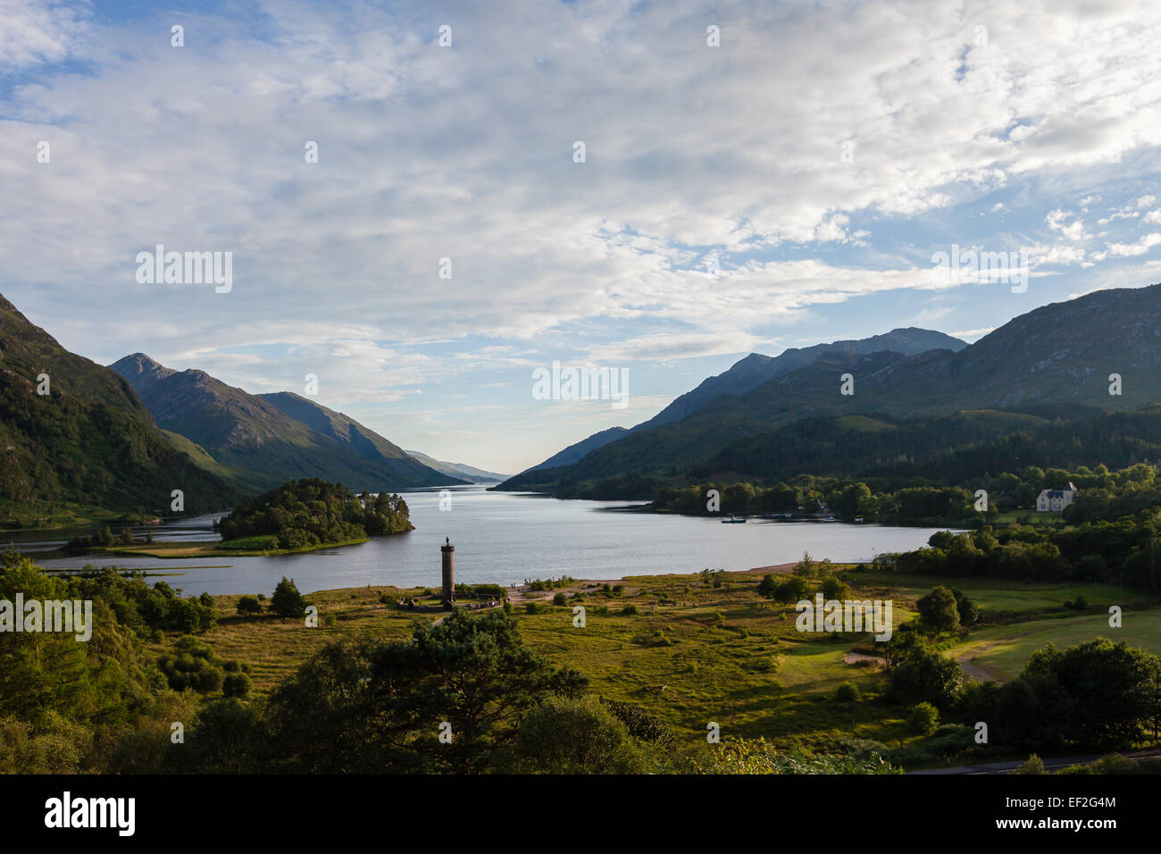 The monument of Bonnie Prince Charlie is situated in front of Loch Shiel, Glenfinnan, Scotland. Stock Photo