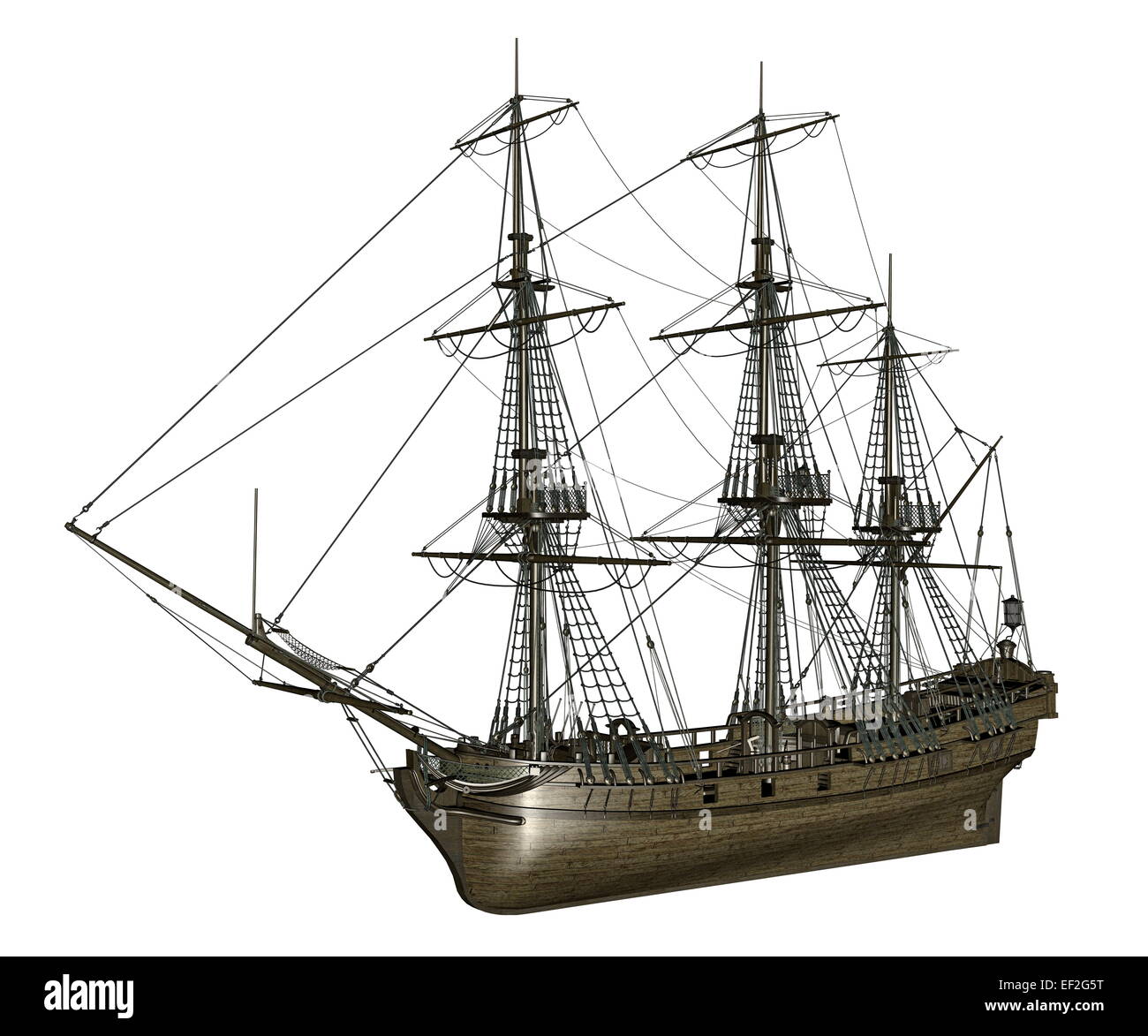 Beautiful detailed old french frigate Medusa, 1810, isolated in white background- 3D render Stock Photo