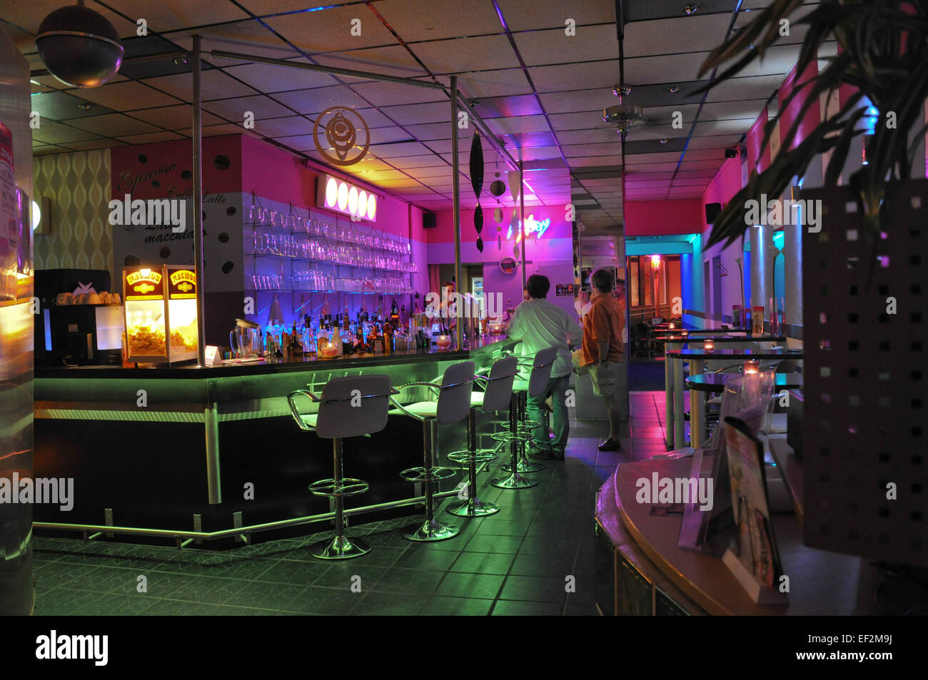 Sportsbar with GreenCyan Lighting in Altendiez, Germany Stock Photo