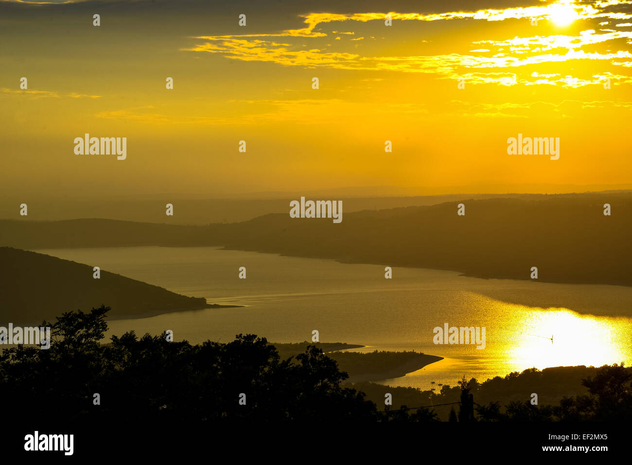 sunset at st croix lake at aiguines provence france Stock Photo