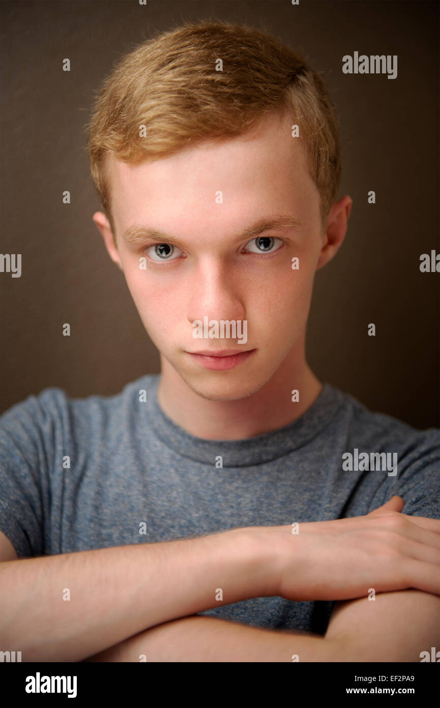 A head shot portrait of a young man 19 nineteen years old,  White Caucasian Male Stock Photo