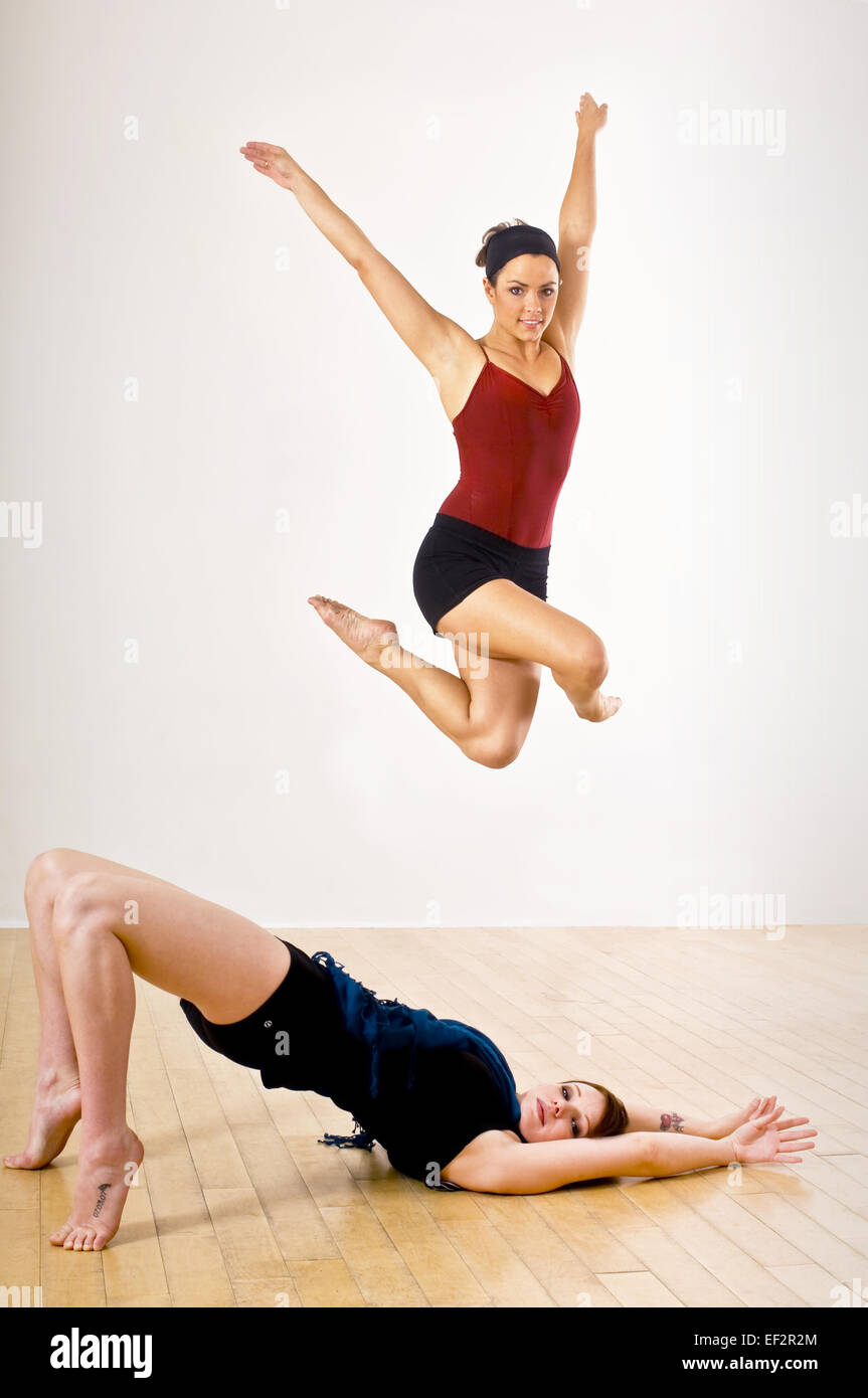 Two female gymnasts Stock Photo