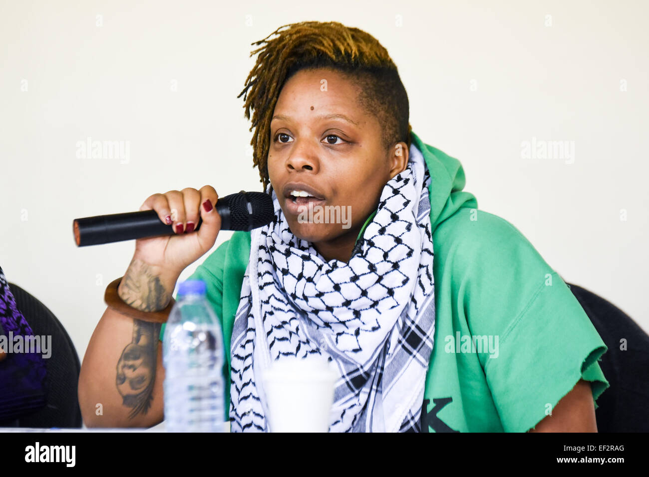 London,UK, 25th January 2015 : Co-founder #Black Lives Matter Patrise Cullors from LA a #FergusonToTottenham visited the North London Community House, where Mark Duggan kills in the hands by police discussed the legacy of black deaths at the hands of the police. Credit:  See Li/Alamy Live News Stock Photo