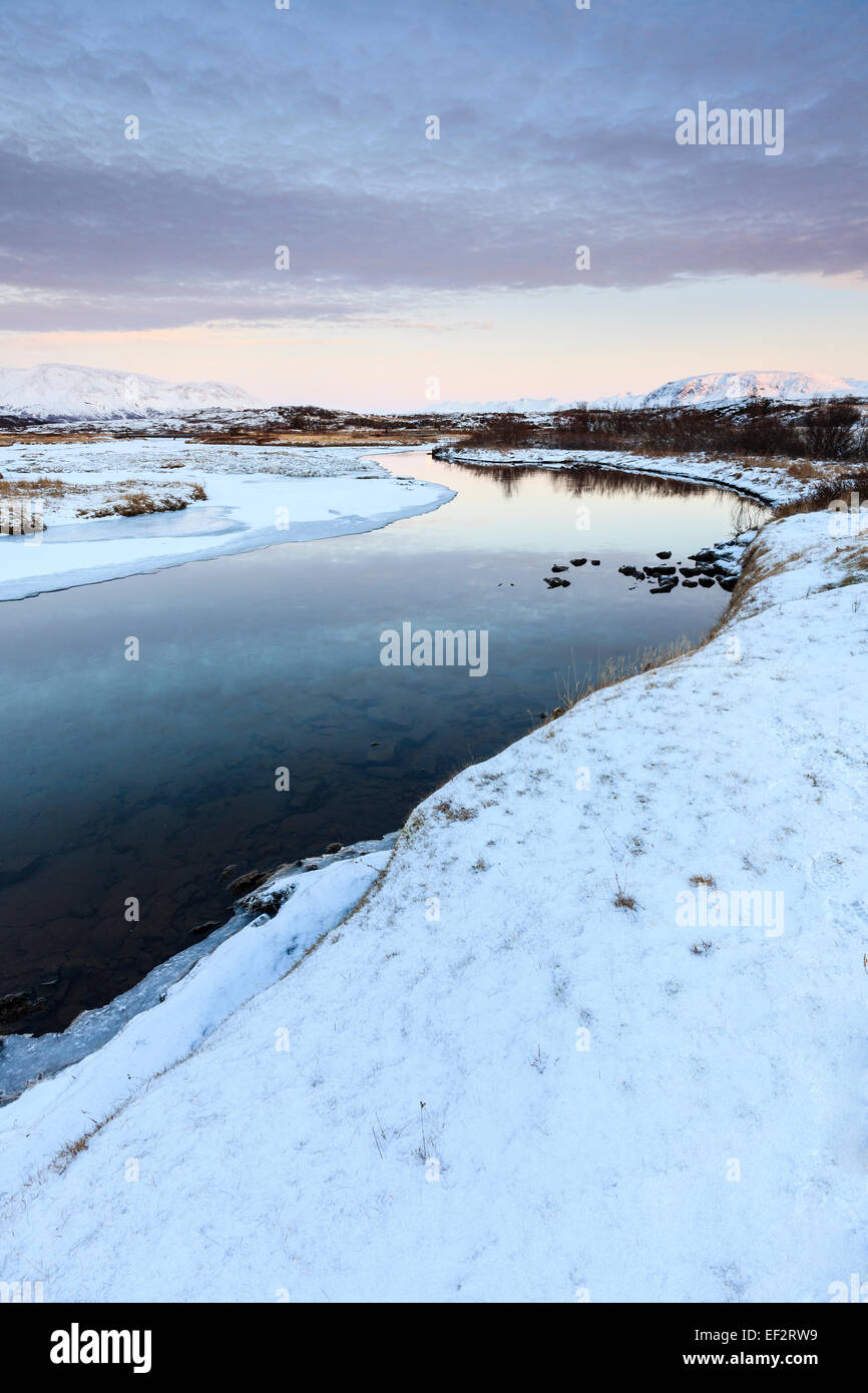 Winter sunset, Thingvellir National Park, Iceland Stock Photo