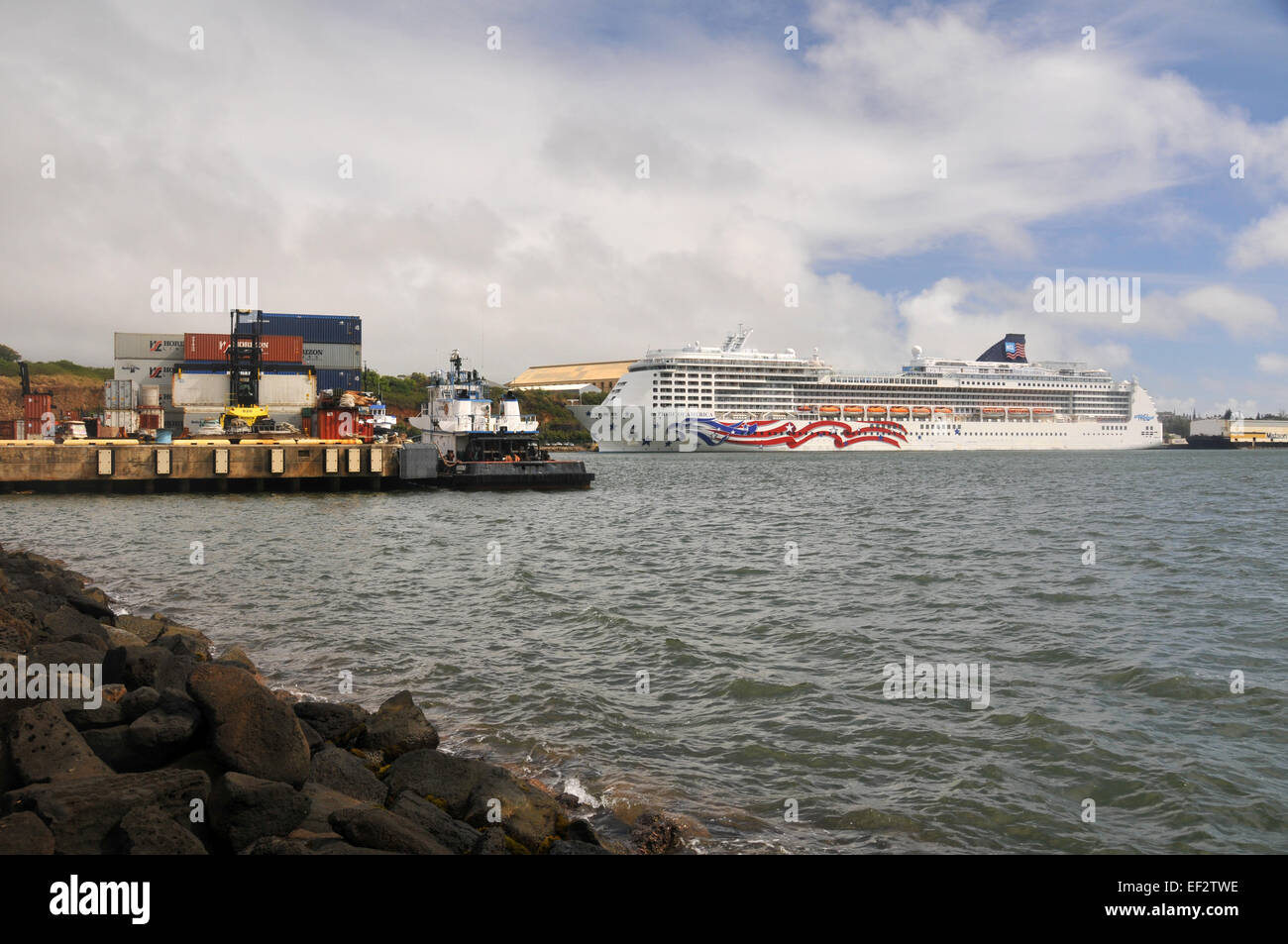 Cruise ship moored at Nawiliwili harbour, Kauai, Hawaii, USA Stock