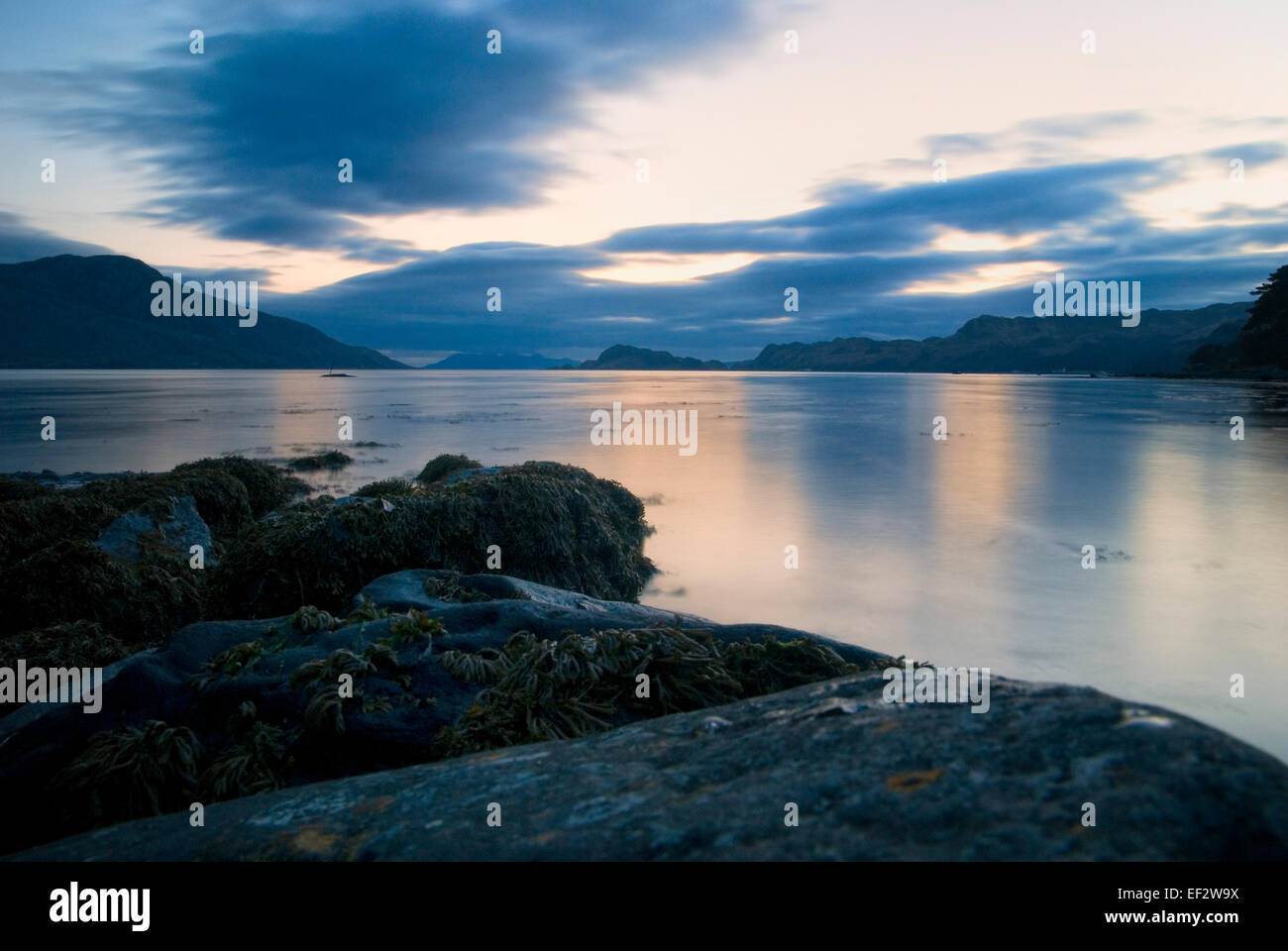 Inverie Bay at dusk, Knoydart Peninsula, Highlands, Scotland Stock Photo