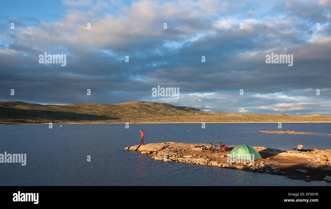 Campground on the Hardangervidda plateau, Hordaland, Norway Stock Photo