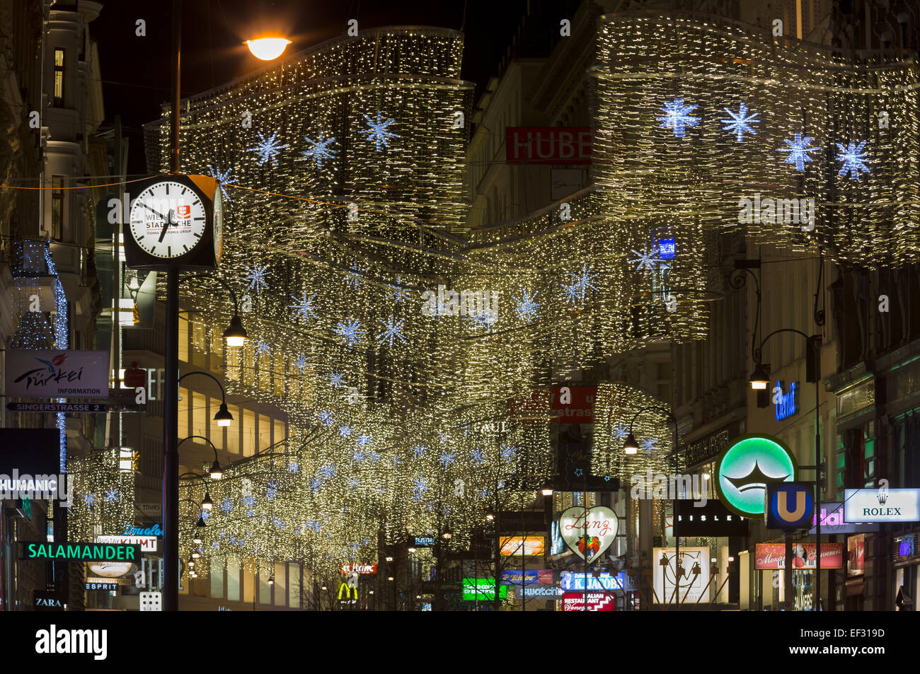 Christmas lights, Kärntner Straße street, Innere Stadt district, Vienna, Austria Stock Photo