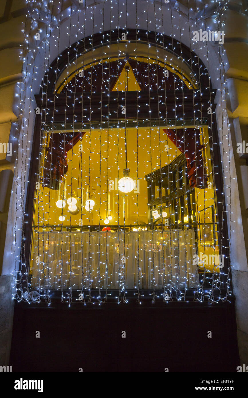Café Griensteidl with Christmas lights, Michaelerplatz sqaure, Innere Stadt district, Vienna, Austria Stock Photo