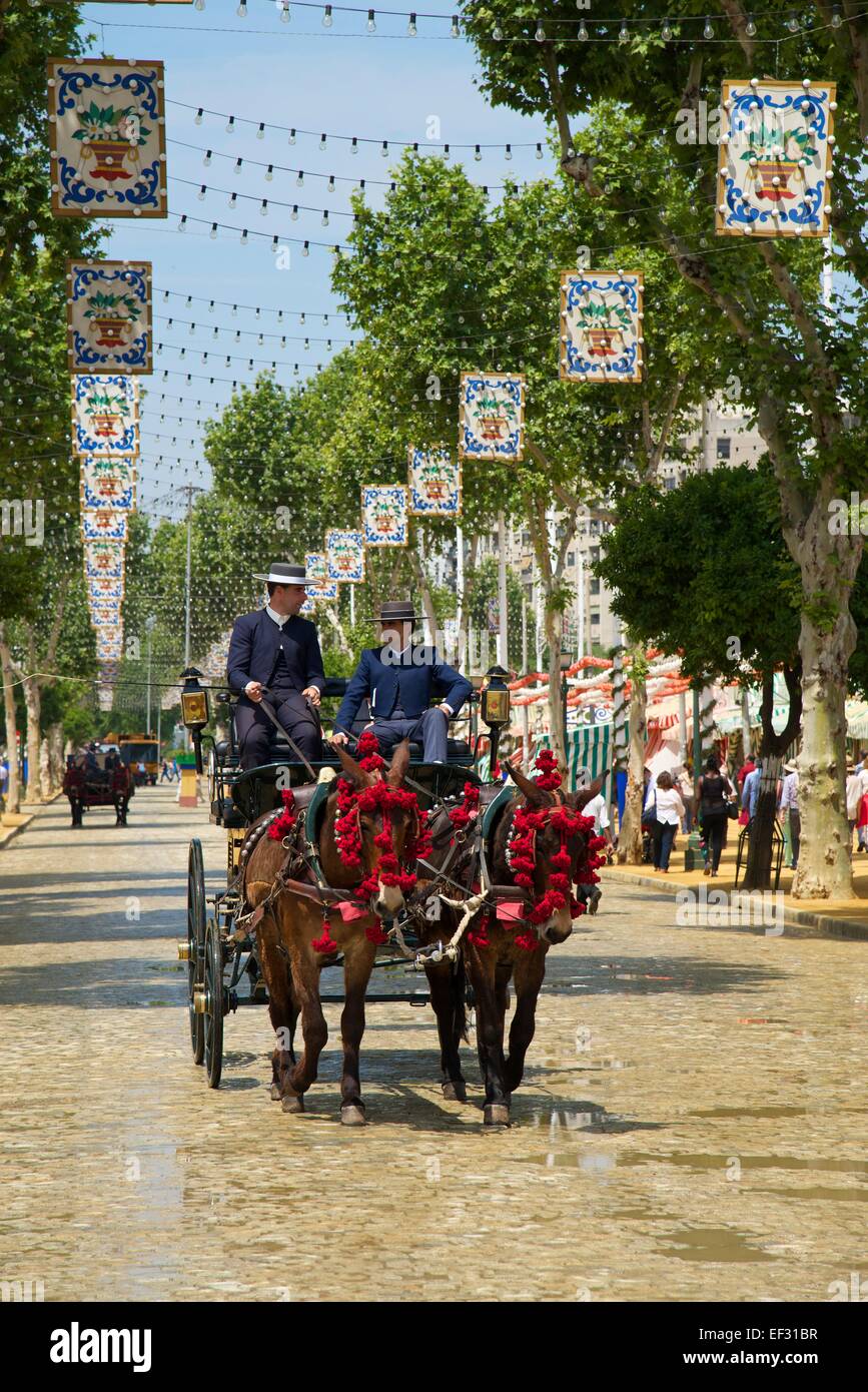 Carriage at the Feria de Abril, Seville, Andalucía, Spain Stock Photo