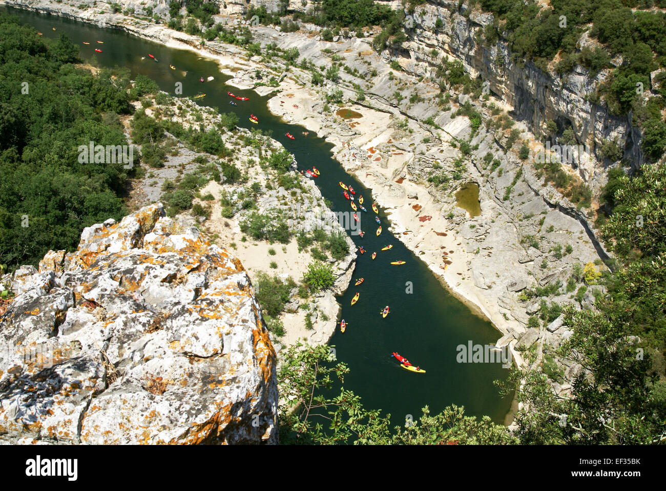 Kayaks in Gorges de l'Ardèche The Ardeche River gorge, Provence, France ...
