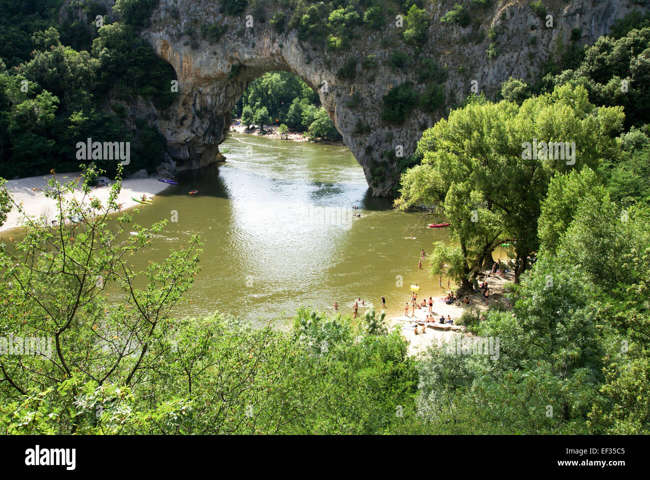 Pont d'arc natural bridge over the Ardeche River gorge, Provence ...