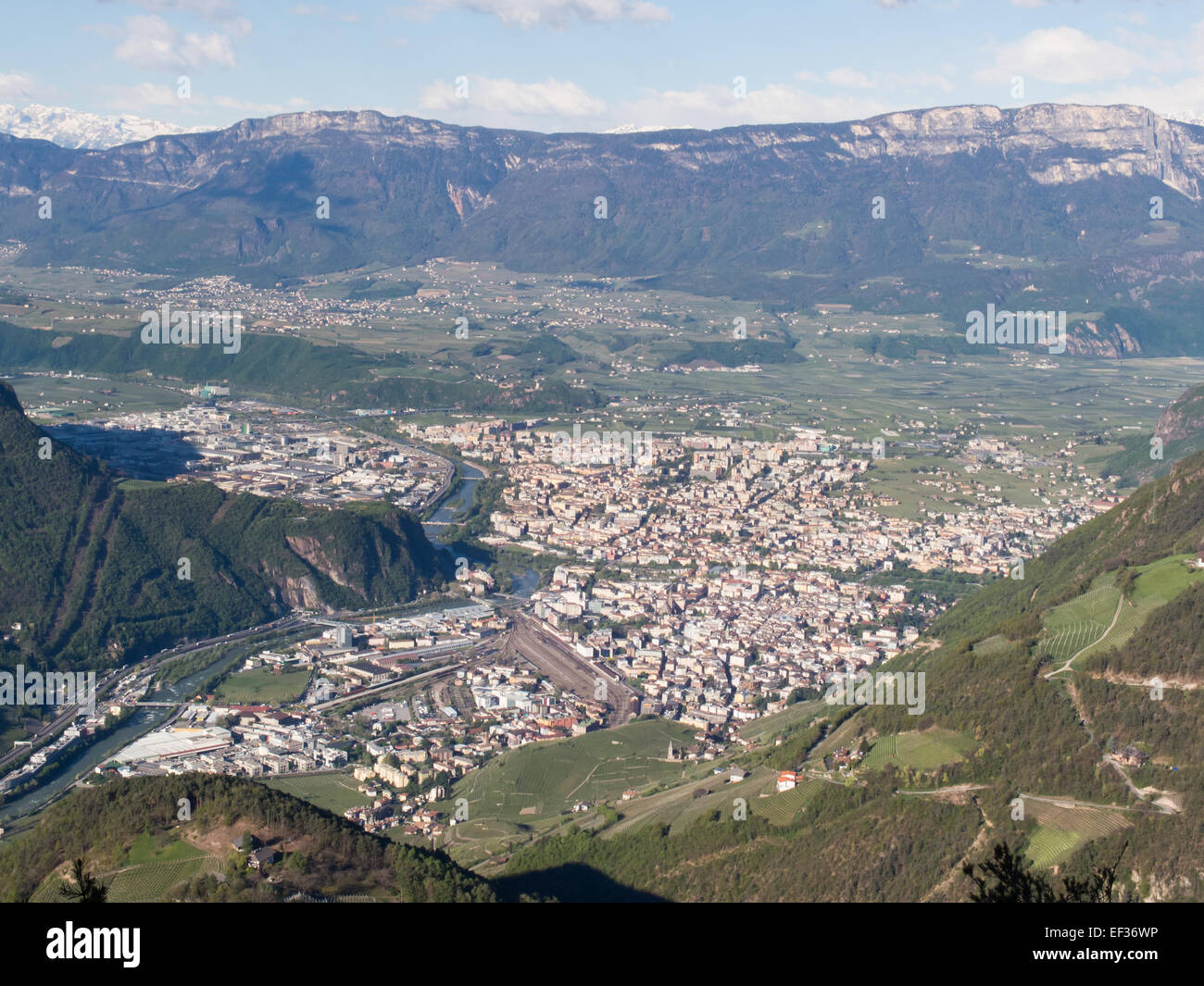 A picturesque view of Bolzano (Bozen), Italy, taken from the east. The ...