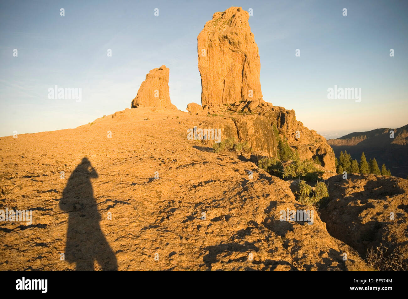 Roque Nublo  Gran Canaria Canary Islands Spain canaries isles rock volcanic igneous rocks canaries isles early morning sunlight Stock Photo