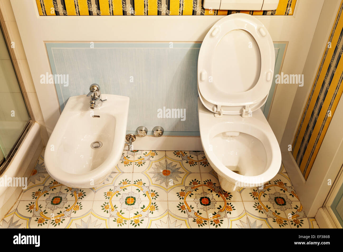 comfortable bathroom in style classic, wc and bidet Stock Photo