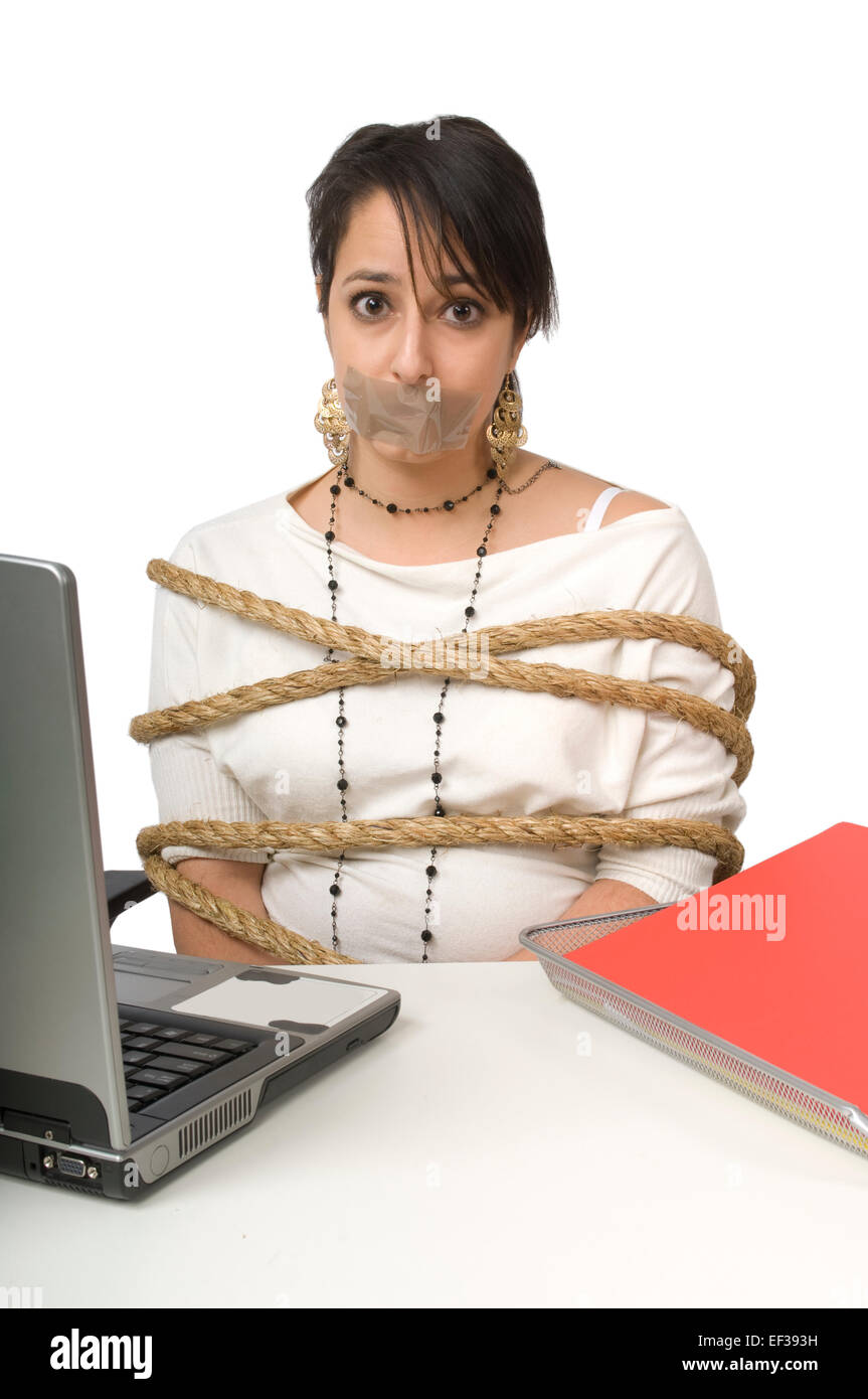 Businesswoman all tied up Stock Photo