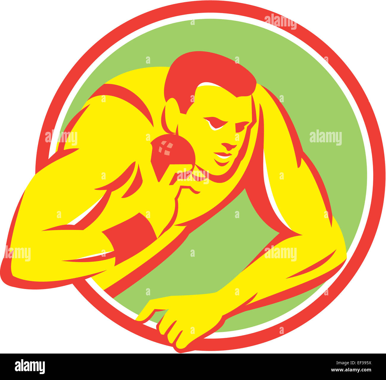 Illustration of a track and field shot put athlete ready to throw ball