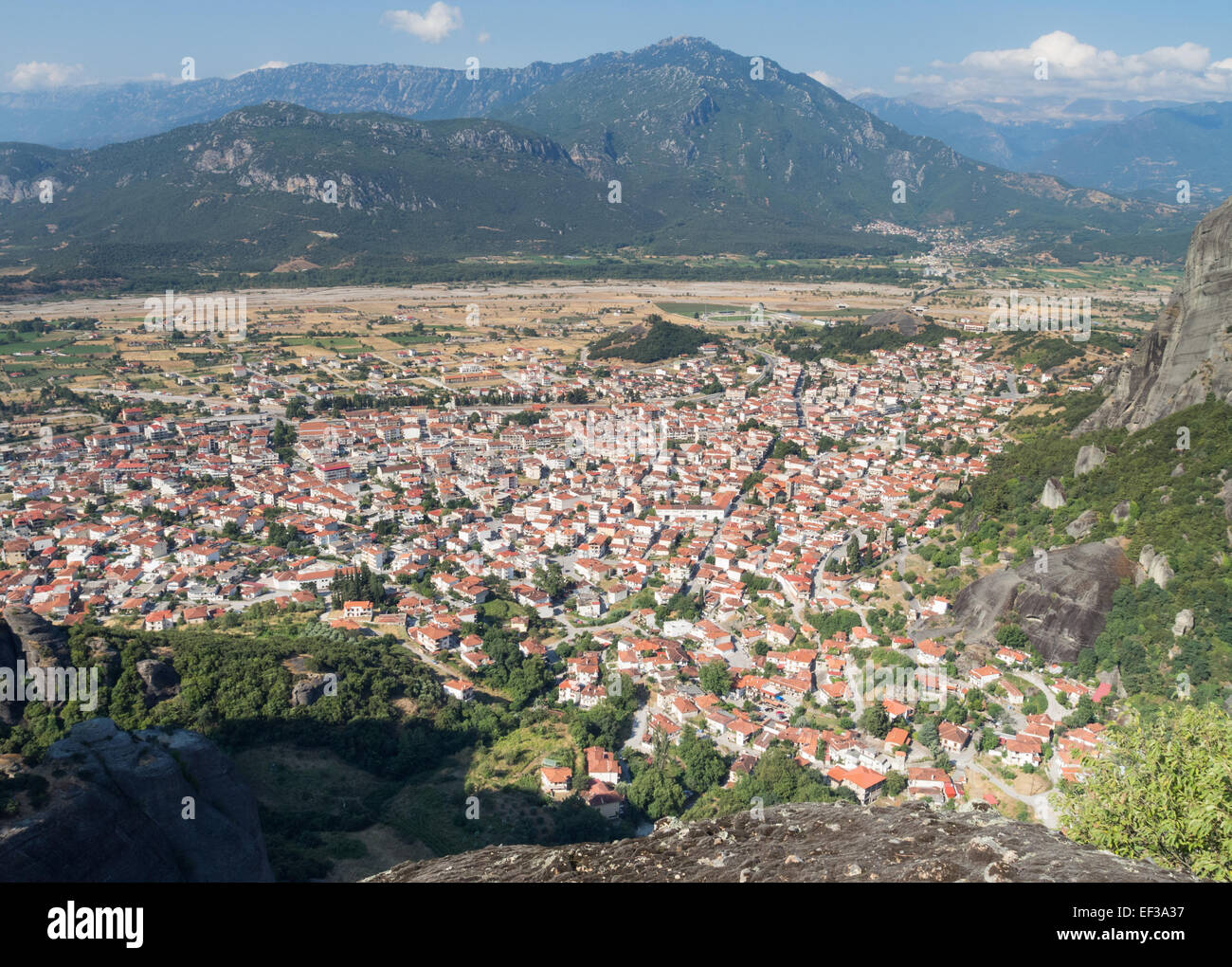 View of View of Kalambaka from Hagia Triada Monastery, Greece, offering a ...