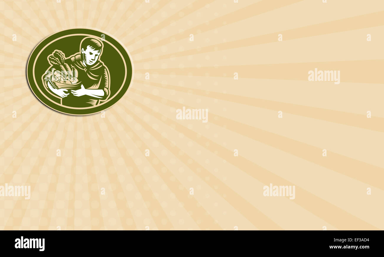 Business card showing illustration of male organic farmer gardener ...